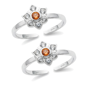Floral design garnet CZ toe rings with cluster design featuring lustrous garnet stone and sparkling cubic zirconia accents