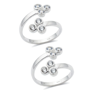 Triple CZ Cluster top open Toe Rings with adjustable design