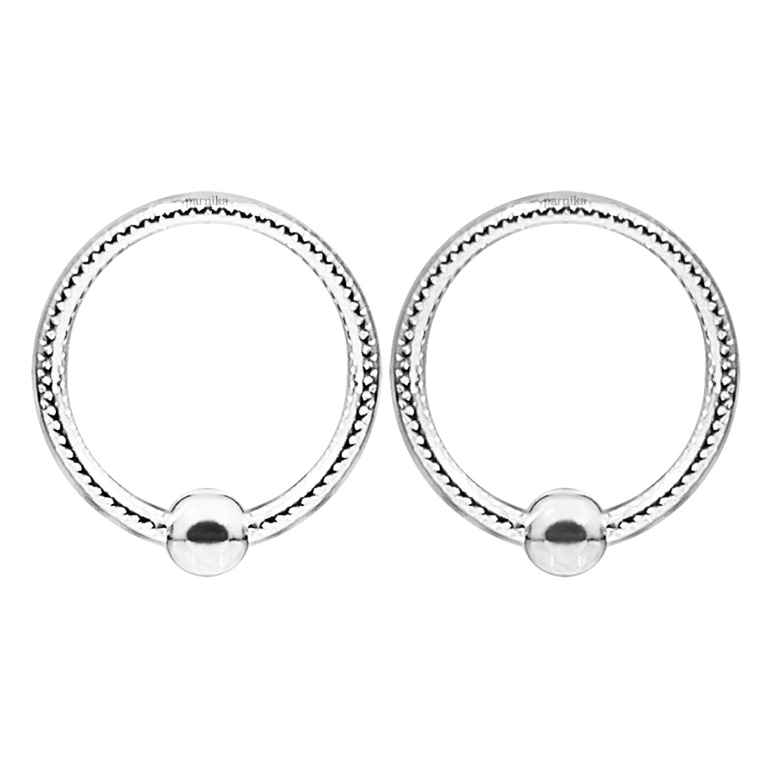 MJER0258 NEW 1 Textured hoop earrings 12mm with silver finish for women - daily wear stylish earrings