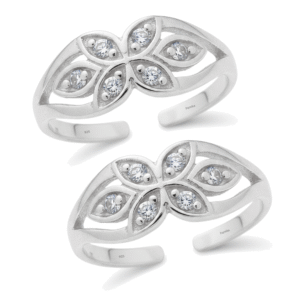 CZ Floral Toe Ring with Sparkling Cubic Zirconia Stones in Flower Pattern Design