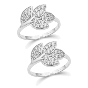 cz leaf design adjustable toe rings with cluster stones