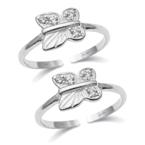 Butterfly CZ adjustable toe ring with rhinestone details and open band design