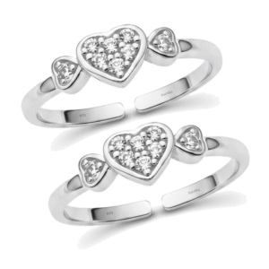 Triple heart CZ toe rings with cubic zirconia, adjustable