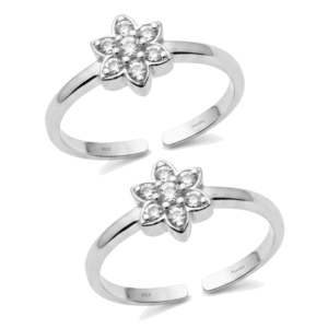 Floral CZ toe rings with cubic zirconia stonework