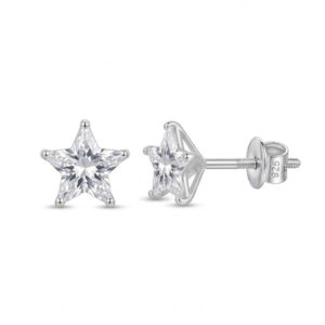 White star CZ earrings screw back clutch - unisex cubic zirconia stud earrings for kids and adults