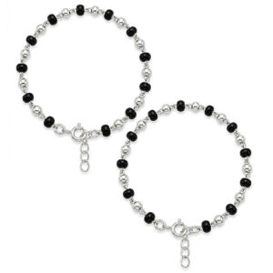 Evergreen Baby Nazariya Bracelets - Pair of Sterling Silver Baby Bangles with Black Beads
