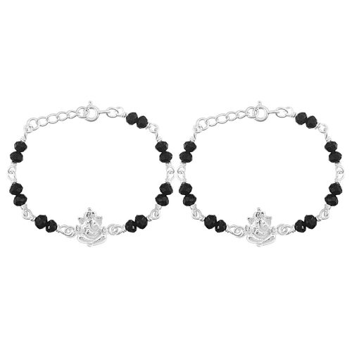 Ganesh ji design Baby nazariya in pure silver with black beads