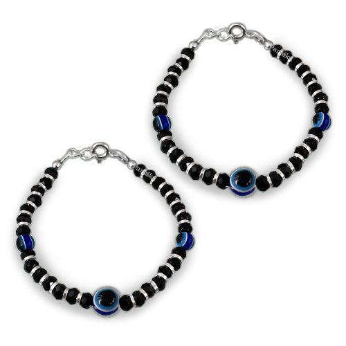 Baby nazariya in silver with 3 evil eyes and black beads